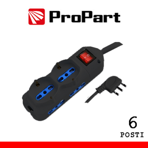 Multipresa 6pos bipasso + bip/schuko spina16A +interr. nera